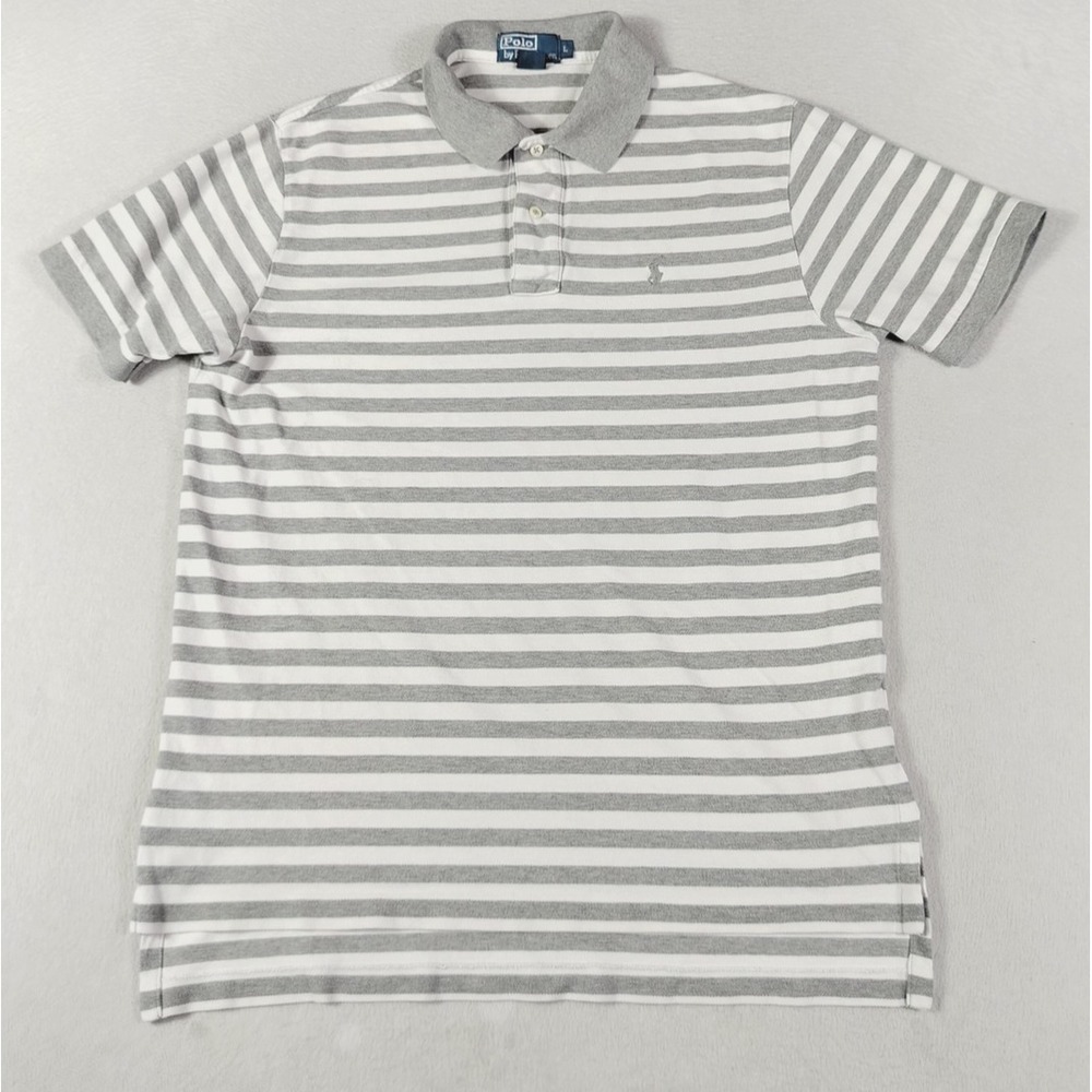 Vintage Polo By Ralph Lauren Polo Shirt Mens Large Gray Stripe Cotton Casual